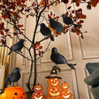Halloween Decor - Realistic Black Feathered Crows - Lifelike Birds ~ Feather Foam-Filled Fabric ~ Set of 3 ~ Halloween Decorations H102