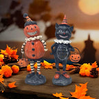 Halloween Decor - 2 pcs. 8.5" Black Cat & Pumpkin Head ~ Made of Resin ~ Halloween Decorations H104