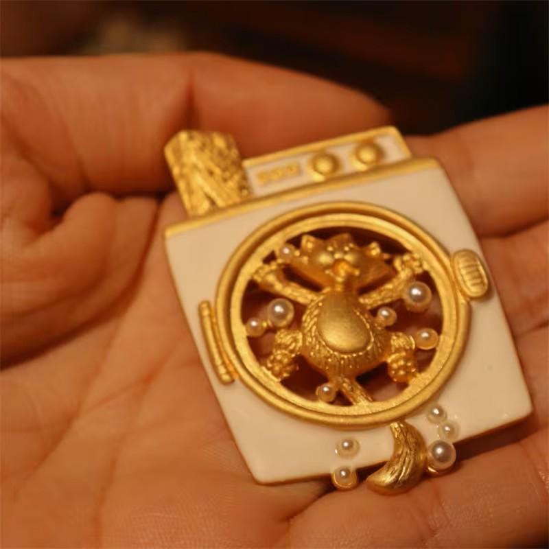 BROOCH ~ Vintage-Style Washing Machine w Cat Enamel & Faux Pearl Brooch ~ Gold Tone ~ Jewelry, Holidays, Great Gift Idea, Pin
