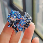BROOCH ~ Elegant Blue Butterfly Heart Brooch ~ Gold Tone & Rhinestones ~ Jewelry, Valentine's Day, Holidays, Great Gift Idea, Pin