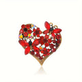 BROOCH ~ Elegant Red Butterfly Heart Brooch ~ Gold Tone & Rhinestones ~ Jewelry, Valentine's Day, Holidays, Great Gift Idea, Pin