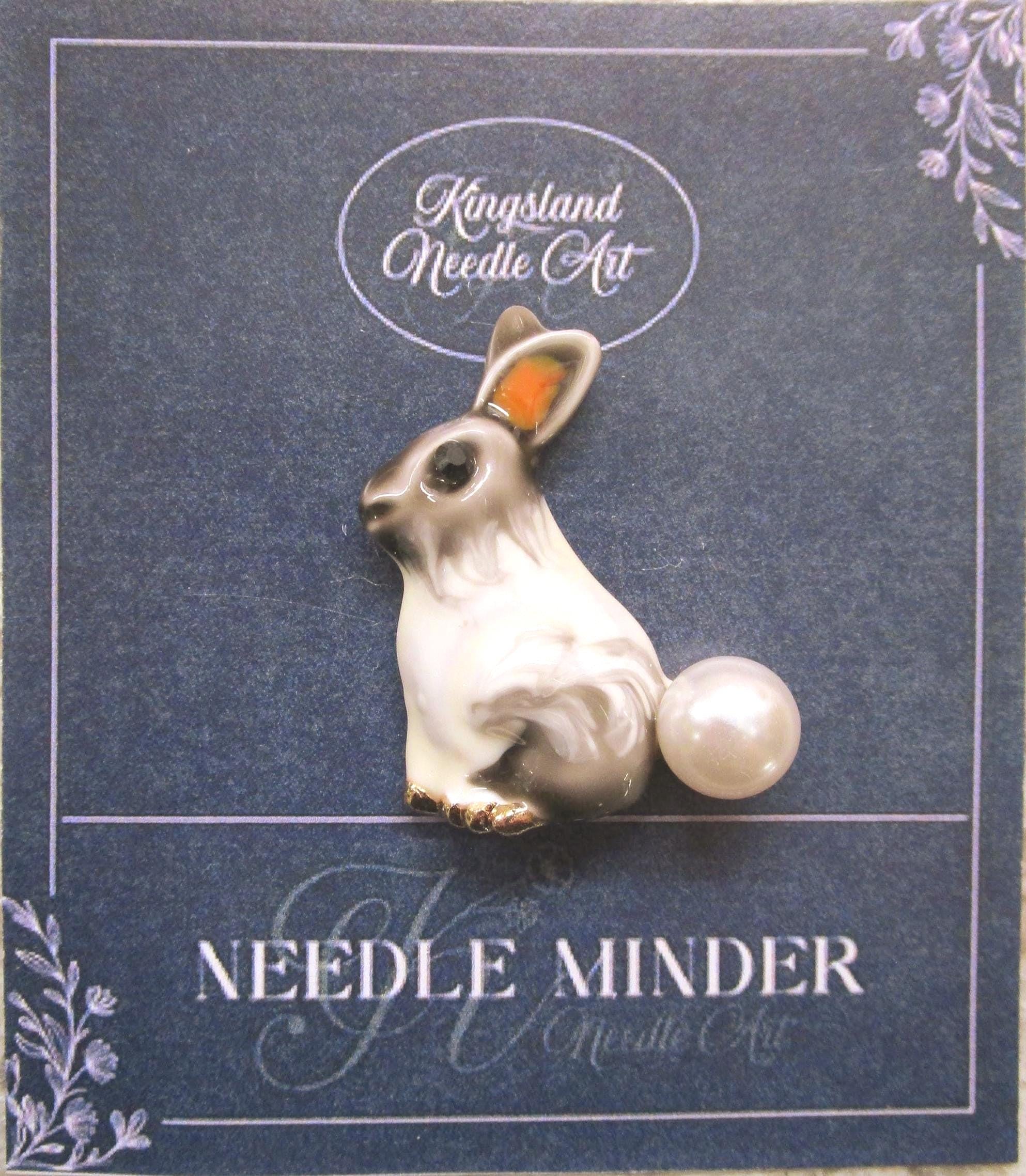 KINGSLAND NEEDLE MINDER ~ Little Gray & White Rabbit Needle Minder, Needle Dock, Needle Nanny, Canvas Magnet, Needle Garage, Needleminder