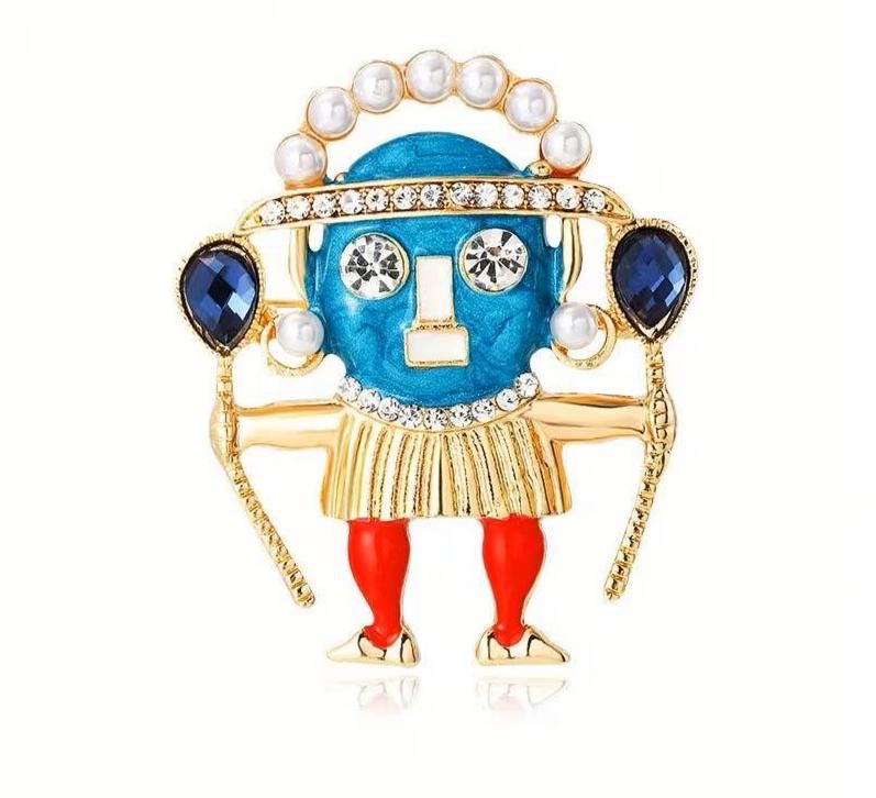 BROOCH ~ Tribal Brooch ~ Rhinestones ~ Gold Tone ~ Jewelry, Holidays, Great Gift Idea, Pin
