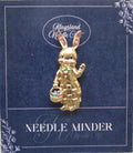 KINGSLAND NEEDLE MINDER ~ Easter Bunny Rabbit Needle Minder, Gold Tone, Enamel, Needle Dock, Magnet, Needle Garage, Needleminder