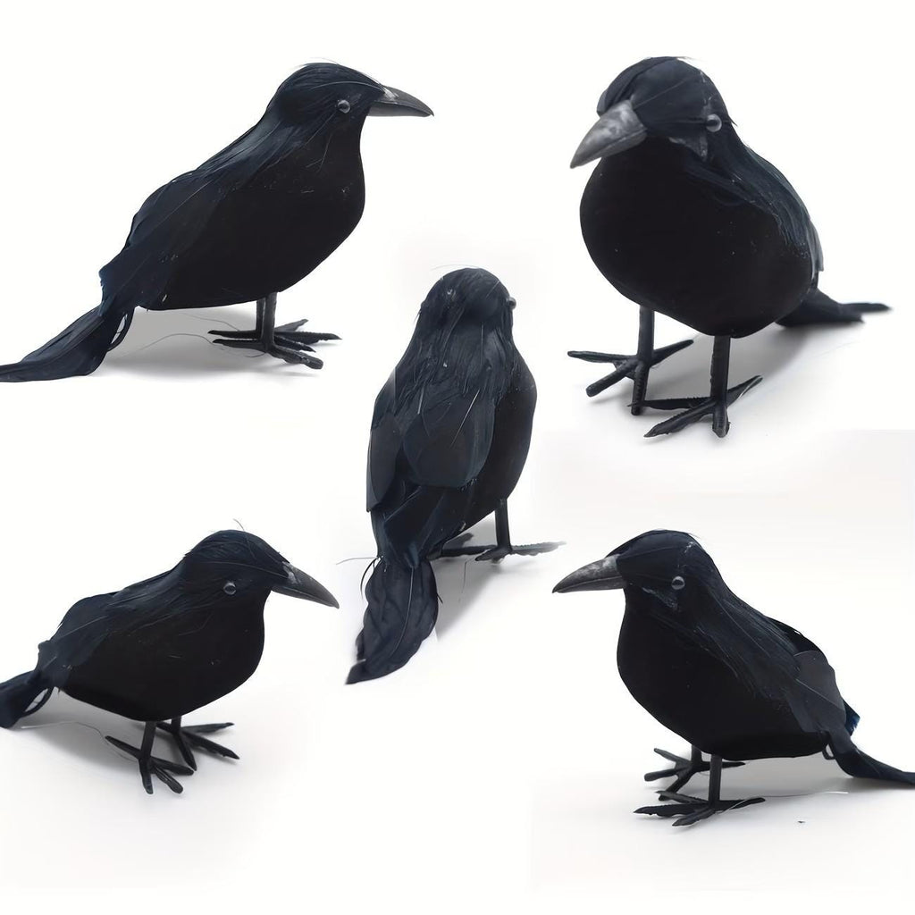 Halloween Decor - Realistic Black Feathered Crows - Lifelike Birds ~ Feather Foam-Filled Fabric ~ Set of 3 ~ Halloween Decorations H102