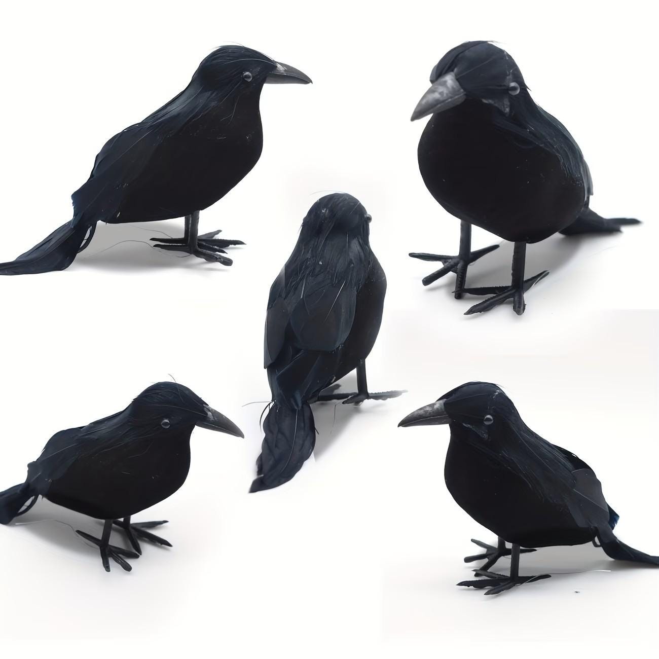 Halloween Decor - Realistic Black Feathered Crows - Lifelike Birds ~ Feather Foam-Filled Fabric ~ Set of 3 ~ Halloween Decorations H102