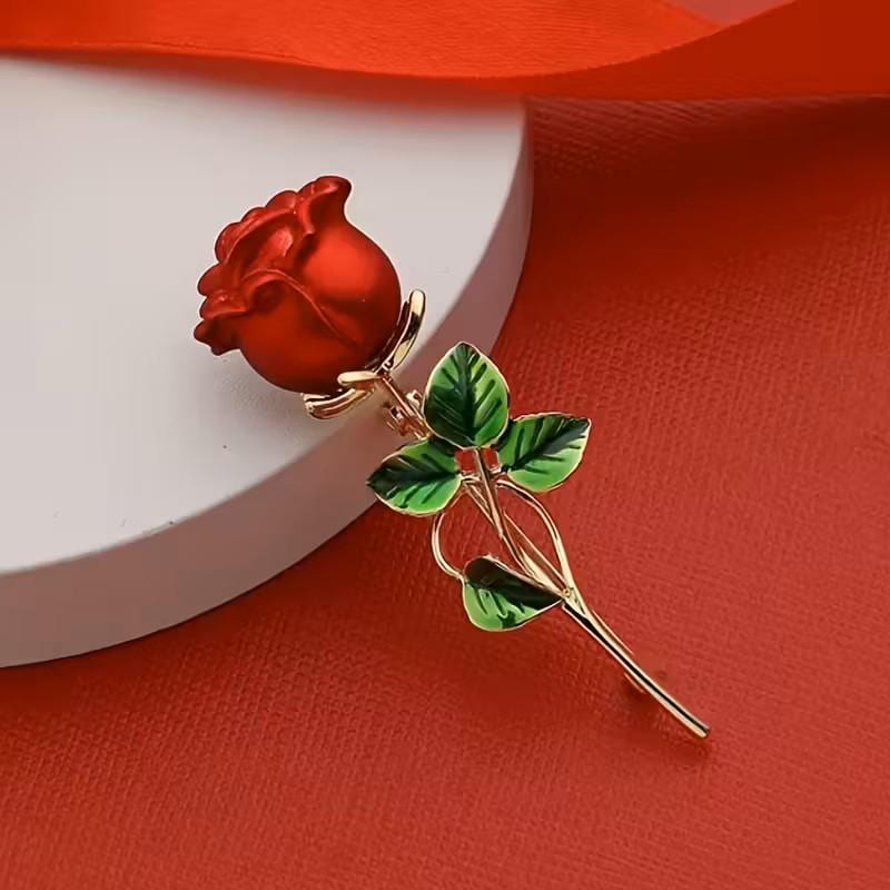 BROOCH ~ Elegant Red Rose Brooch ~ Gold Tone & Rhinestones ~ Jewelry, Valentine's Day, Holidays, Great Gift Idea, Pin