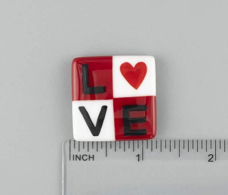 BEAU VERRE ART "Red & White Love Fused Glass Needle Minder"  Magnet  Needleminder  One-of-a-Kind  Handcrafted by Kelly 7221