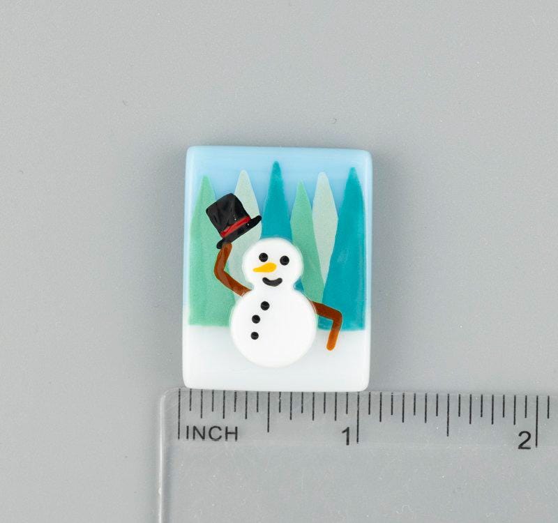 BEAU VERRE ART "Snowman Fused Glass Needle Minder"  Magnet  Needleminder  One-of-a-Kind  Handcrafted by Kelly 7214