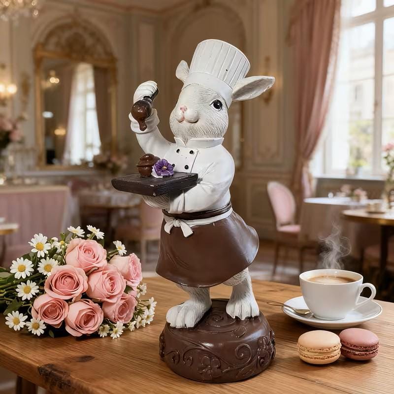 Easter Decor - French Country Chocolate Themed Chef Rabbit - 8"x 3" ~ Free Shipping ~ Easter Decorations E102