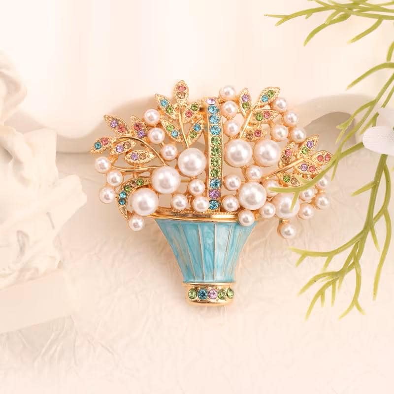 BROOCH ~ Pearl Basket Brooch ~ Faux Pearls ~ Rhinestones, Jewelry, Holidays, Great Gift Idea, Pin