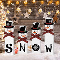 4 pc Set of Rustic Wooden Hat Wearing Snowman with Gingham Ribbon ~ Christmas Decor ~ New for 2026