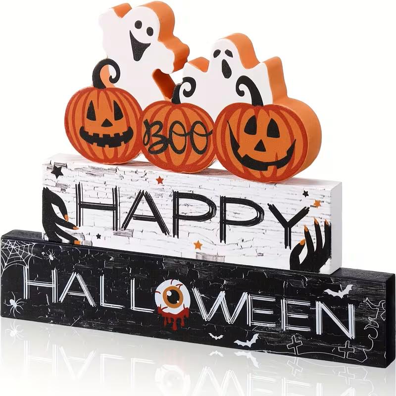 3 pc Set of Wooden Halloween Blocks ~ Halloween Decor ~ New for 2026