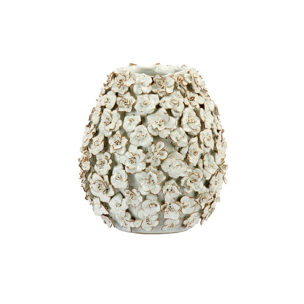 Handmade 3D Floral Ceramic Vase ~ Artisan Thai Pottery ~ 8.5 W x 10 H ~ Beautiful 3D Hand Sculpted Flowers ~ Home Decor ~ KV173S