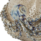 Handmade Cream & Indigo Blue Octopus Ceramic Vase ~ Artisan Thai Pottery ~ 12"W X 8.5"H ~ Beautiful Hand Sculpted ~ Home Decor ~ KV145C