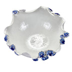 Hand-Made Large Ceramic Bowl with Sapphire Flowers ~ Artisan Thai Pottery ~ 19" wide, 6" deep ~ Beautiful Hand Sculpted ~ Home Decor ~ KV214