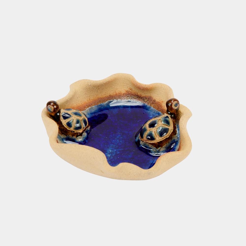 Hand-Made Ceramic Lotus Leaf Tray with Turtles ~ Artisan Thai Pottery ~ 4" wide, 1.5" Deep ~ Beautiful Hand Sculpted ~ Home Decor ~ KT106S