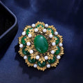BROOCH ~ Green & Gold Brooch ~ Faux Pearls ~ Jewelry, Holidays, Great Gift Idea, Pin