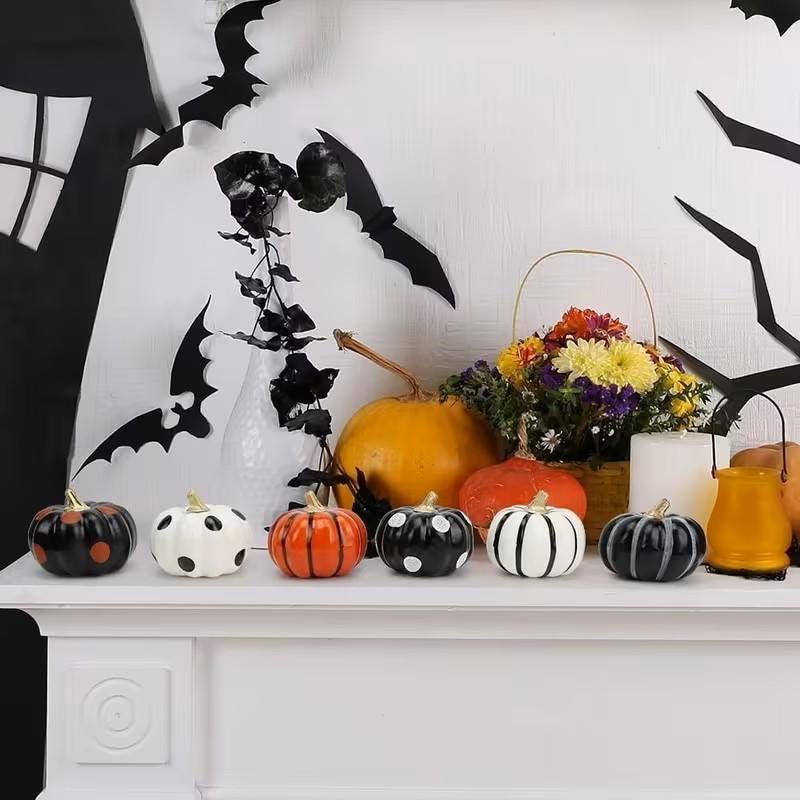 Halloween Decor - 6 Halloween Plastic Pumpkins ~ 3.5" x 3.1" ~ Indoor Halloween Decorations