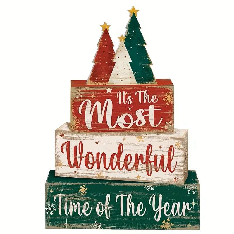 4 pc Set of Wooden Christmas Tree Blocks ~ Christmas Decor ~ New for 2026