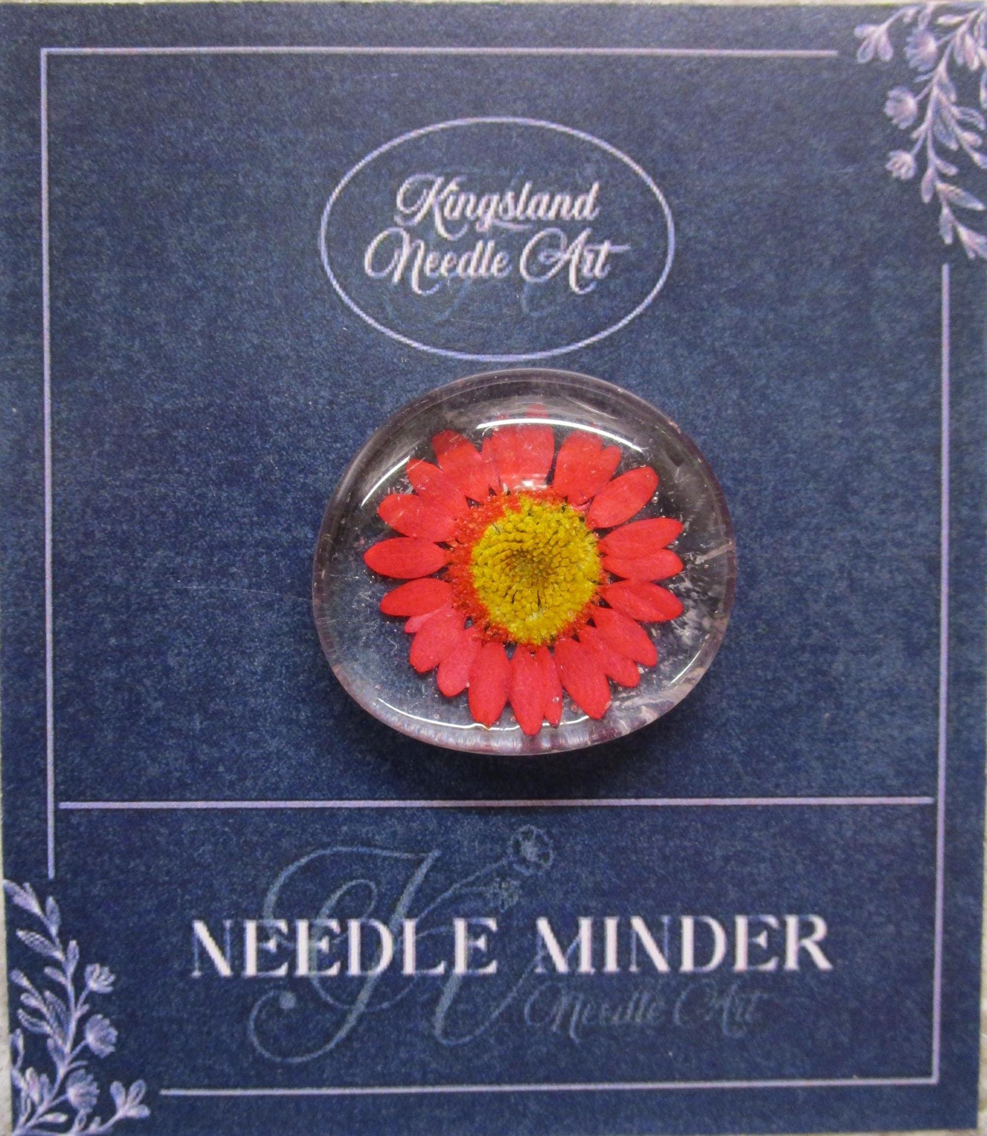 KINGSLAND NEEDLE MINDER "Pressed Floral Glass Needle Minder"  Real Dried Flowers  Neodymium Magnet  Needle dock  One-of-a-Kind