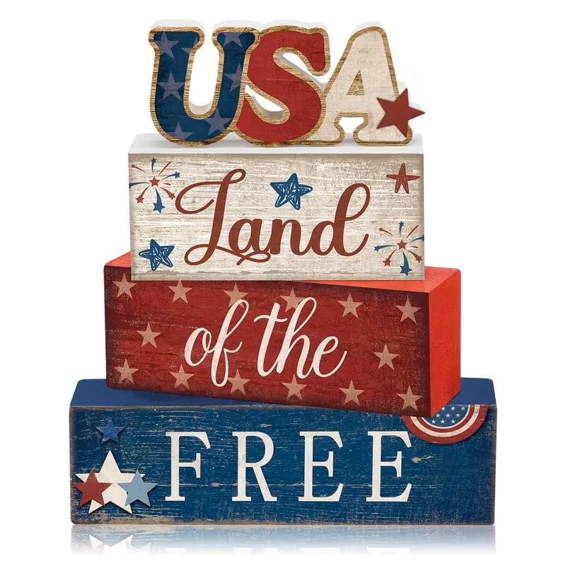 4 pc Set of Wooden 4th of July Blocks ~ USA Decor ~ New for 2026