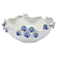 Hand-Made Large Ceramic Bowl with Sapphire Flowers ~ Artisan Thai Pottery ~ 19" wide, 6" deep ~ Beautiful Hand Sculpted ~ Home Decor ~ KV214