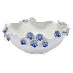 Hand-Made Large Ceramic Bowl with Sapphire Flowers ~ Artisan Thai Pottery ~ 19" wide, 6" deep ~ Beautiful Hand Sculpted ~ Home Decor ~ KV214