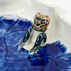 Hand-Made Ceramic Lotus Leaf Tray with Frogs ~ Artisan Thai Pottery ~ 6.5" wide, 1.5" Deep ~ Beautiful Hand Sculpted ~ Home Decor ~ KT103S