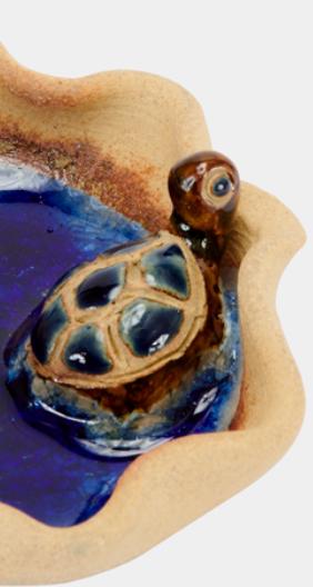 Hand-Made Ceramic Lotus Leaf Tray with Turtles ~ Artisan Thai Pottery ~ 4" wide, 1.5" Deep ~ Beautiful Hand Sculpted ~ Home Decor ~ KT106S