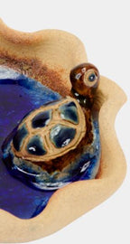 Hand-Made Ceramic Lotus Leaf Tray with Turtles ~ Artisan Thai Pottery ~ 4" wide, 1.5" Deep ~ Beautiful Hand Sculpted ~ Home Decor ~ KT106S