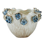 One-Of-A-Kind Blue Lily Flowers Design Ceramic Vase ~ Artisan Thai Pottery ~ 8"Widex10"Deep ~ Beautifully Hand Sculpted ~ Home Decor ~ KV217