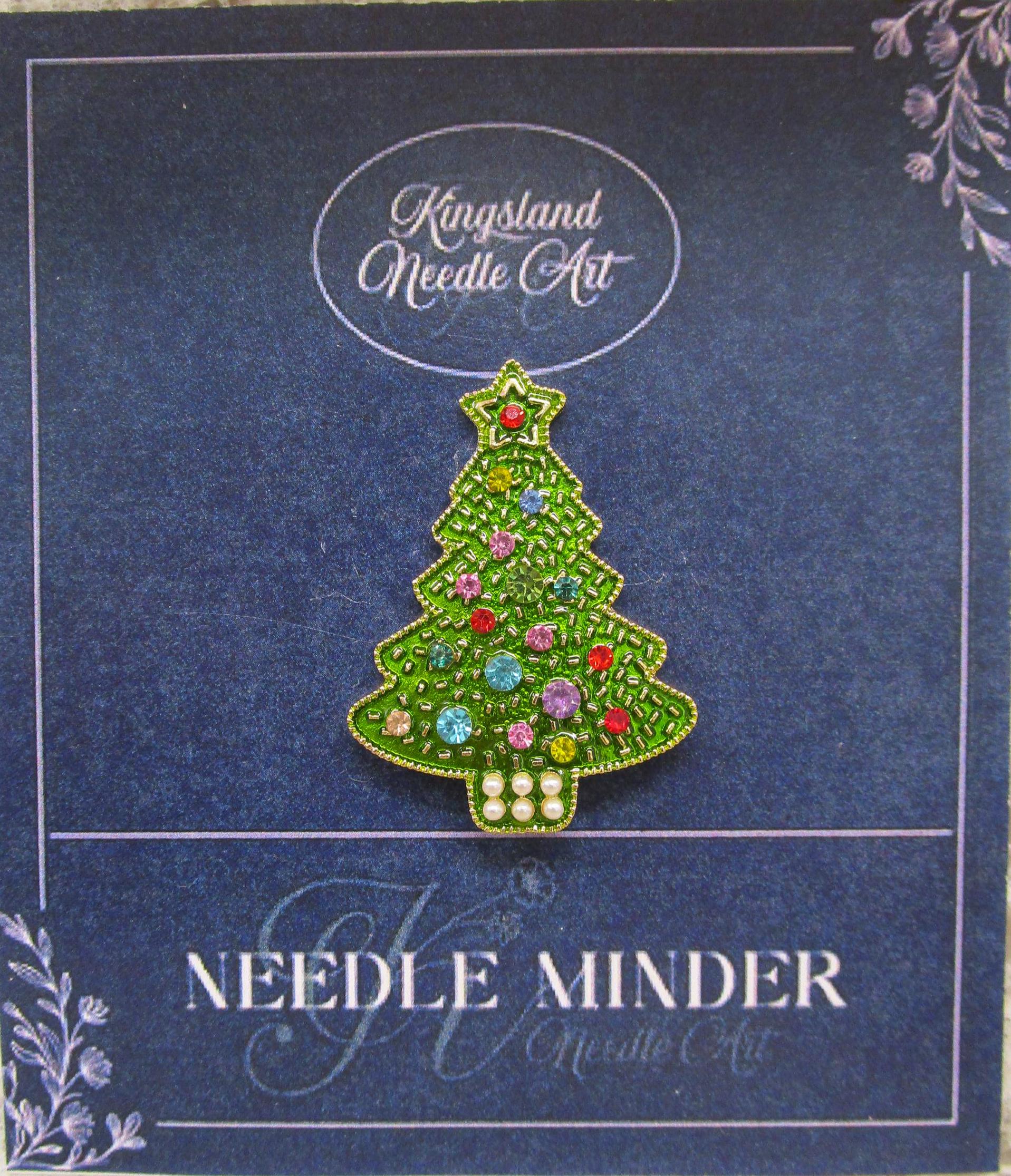 KINGSLAND NEEDLE MINDER ~ Green Christmas Tree Needle Minder, Needle Dock, Swarovski Crystal Enamel Magnet, Needle Garage, Needleminder