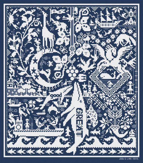 LONG DOG SAMPLERS "Fishin' 4 Condiments"  Counted Cross Stitch Pattern  Classic Norfolk Sampler, Pattern Only