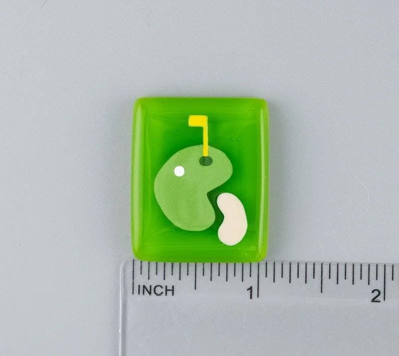 BEAU VERRE ART "Golf Green Fused Glass Needle Minder"  Fused Glass  Magnetic  Needleminder, One-of-a-Kind, Handcrafted