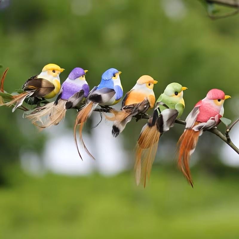 Craft Home Decor ~ 4.0" Artificial Feathered Colorful Birds ~ Set of 6 Clip On Christmas Tree Ornaments