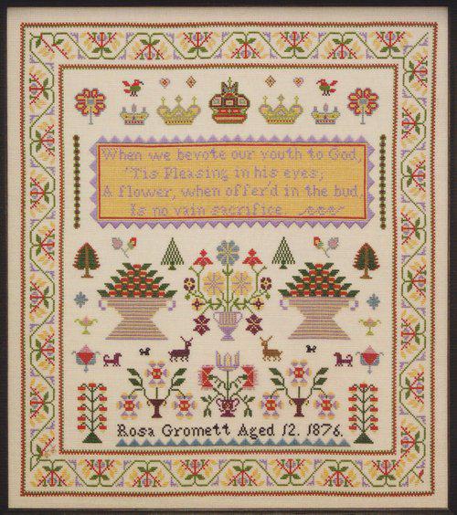 Hands Across The Sea Samplers  Rosa Gromett 1876 ~  Victorian Reproduction Sampler  Counted Cross Stitch Pattern, Booklet
