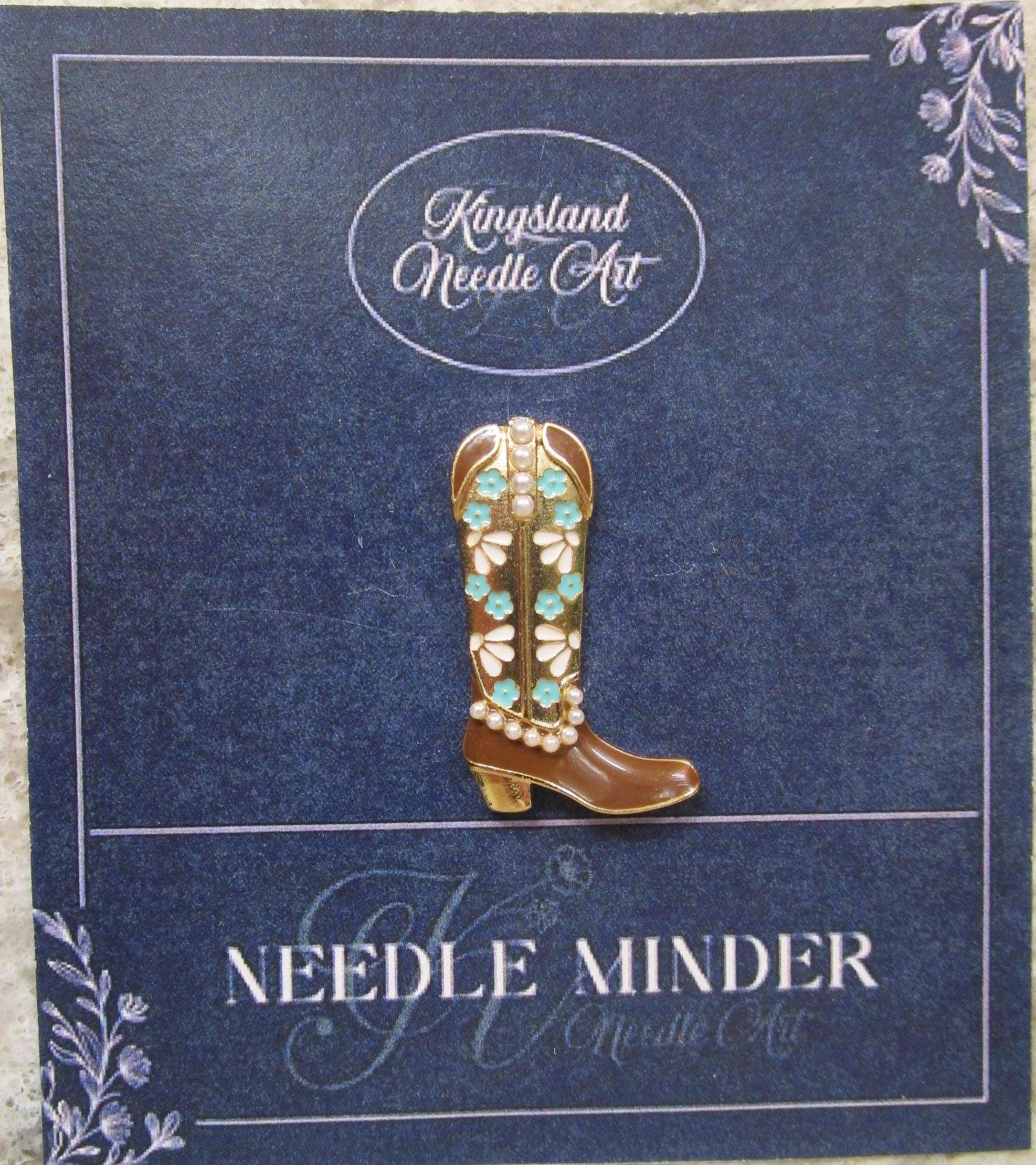 KINGSLAND NEEDLE MINDER ~ Brown & Turquoise Cowboy Boot Needle Minder, Needle Dock, Canvas Magnet, Needle Garage, Needleminder