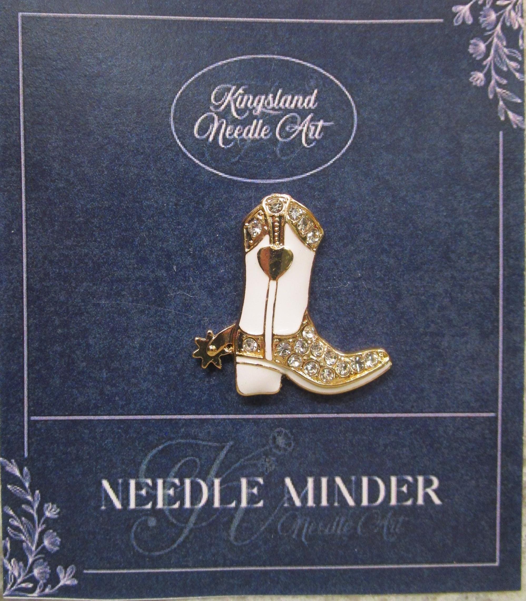 KINGSLAND NEEDLE MINDER ~ White Cowboy Boot Needle Minder, Needle Dock, Canvas Magnet, Needle Garage, Needleminder