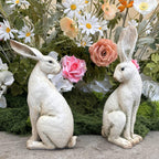 Easter Decor - Pair of 12" Resin Rabbits - Hand Painted ~ Easter Bunny Decorations ~ Free Shipping