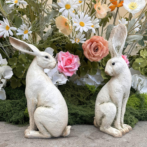 Easter Decor - Pair of 12" Resin Rabbits - Hand Painted ~ Easter Bunny Decorations ~ Free Shipping