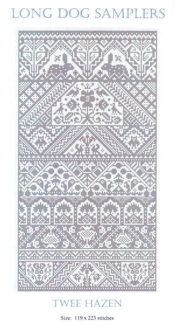 LONG DOG SAMPLERS "Twee Hazen"  Counted Cross Stitch Pattern  Classic Norfolk Sampler, Pattern Only