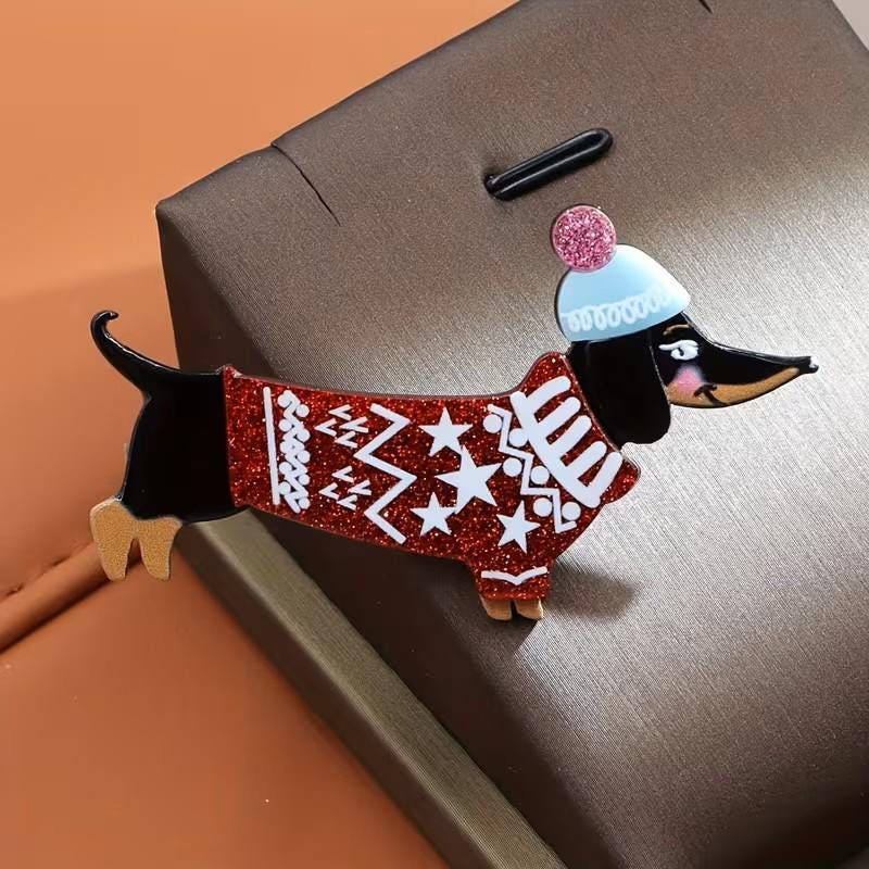 KINGSLAND NEEDLE MINDER ~ Christmas Dog, Dachshund, Acrylic Needle Minder, Needle Dock, Multi-Dimensional, Neodymium Magnet, Needleminder