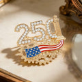 BROOCH ~ America 250th Anniversary Commemorative Brooch ~ Gold Tone & Rhinestones ~ Jewelry, Holidays, Great Gift Idea, Pin