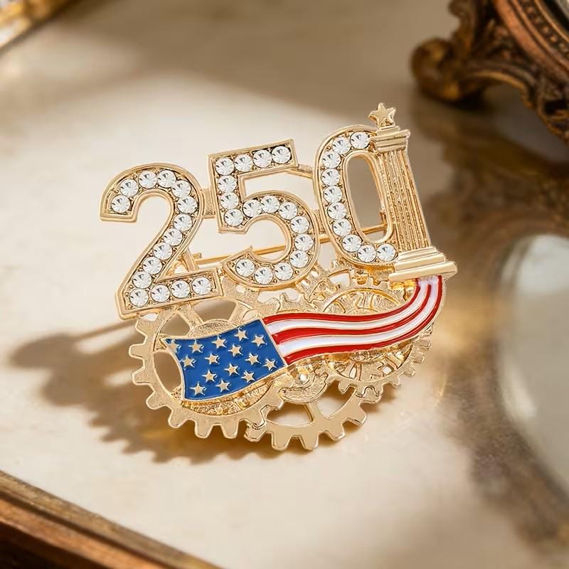BROOCH ~ America 250th Anniversary Commemorative Brooch ~ Gold Tone & Rhinestones ~ Jewelry, Holidays, Great Gift Idea, Pin