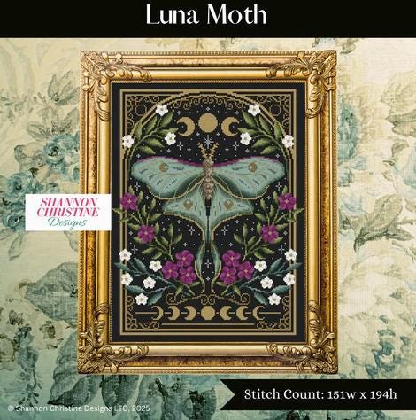 SHANNON CHRISTINE DESIGNS "Luna Moth" Counted Cross Stitch Pattern, Chart, Pattern Only