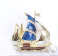 KINGSLAND NEEDLE MINDER ~ Vintage Sailboat Needle Minder, Needle Dock, Swarovski Crystal Enamel Magnet, Needle Garage, Needleminder