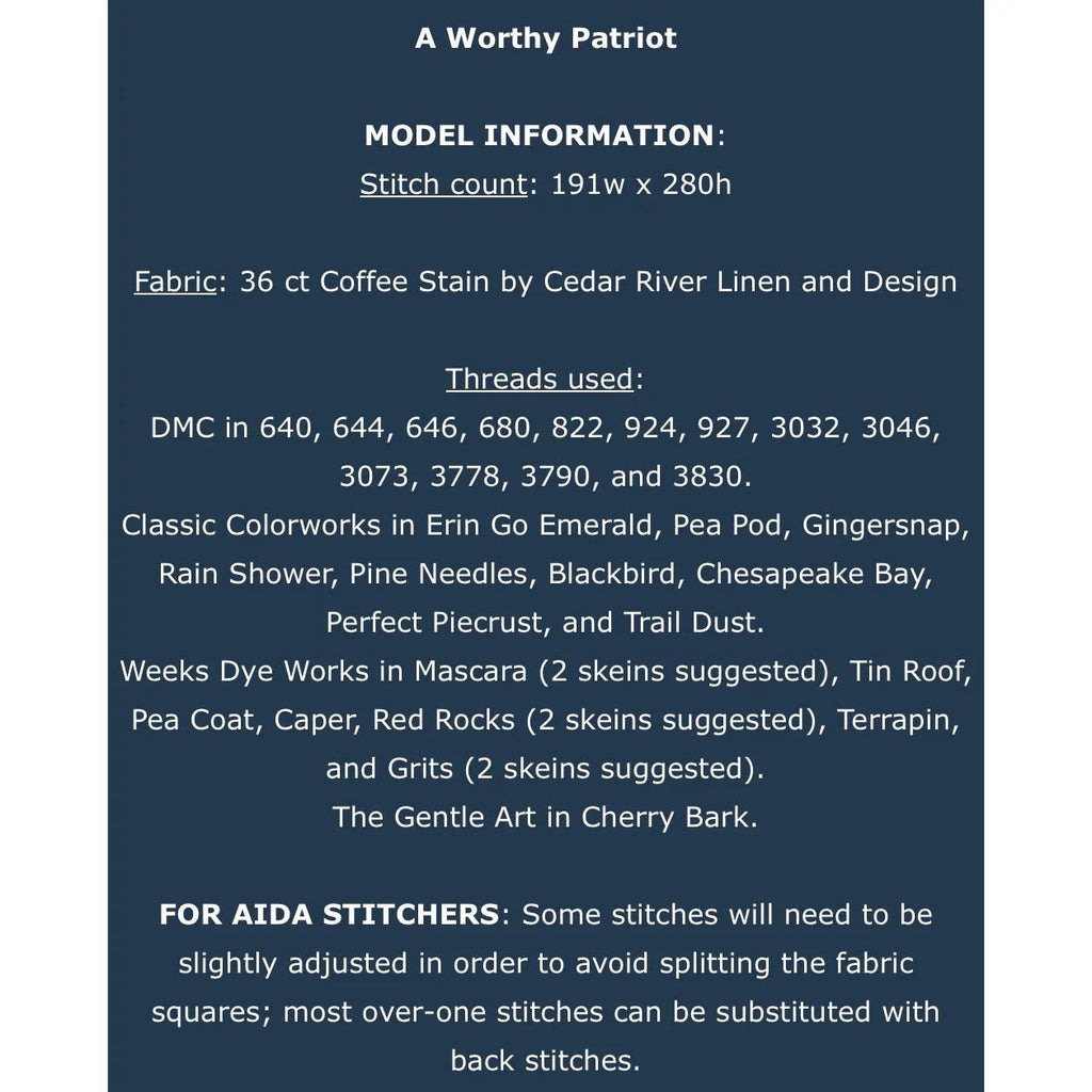 PLUM STREET SAMPLERS "A Worthy Patriot"  Counted Cross Stitch Pattern  Sampler, Americana, Nashville Market Release 2026, Pattern Only