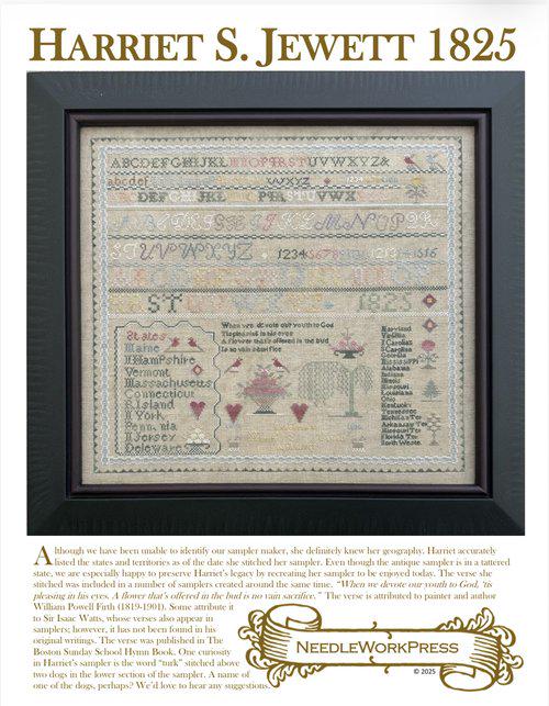 NEEDLEWORK PRESS "Harriet S. Jewett 1825" Counted Cross Stitch Pattern, Sampler, NeedleWorkPress, Nashville Market 2026, Pattern Only