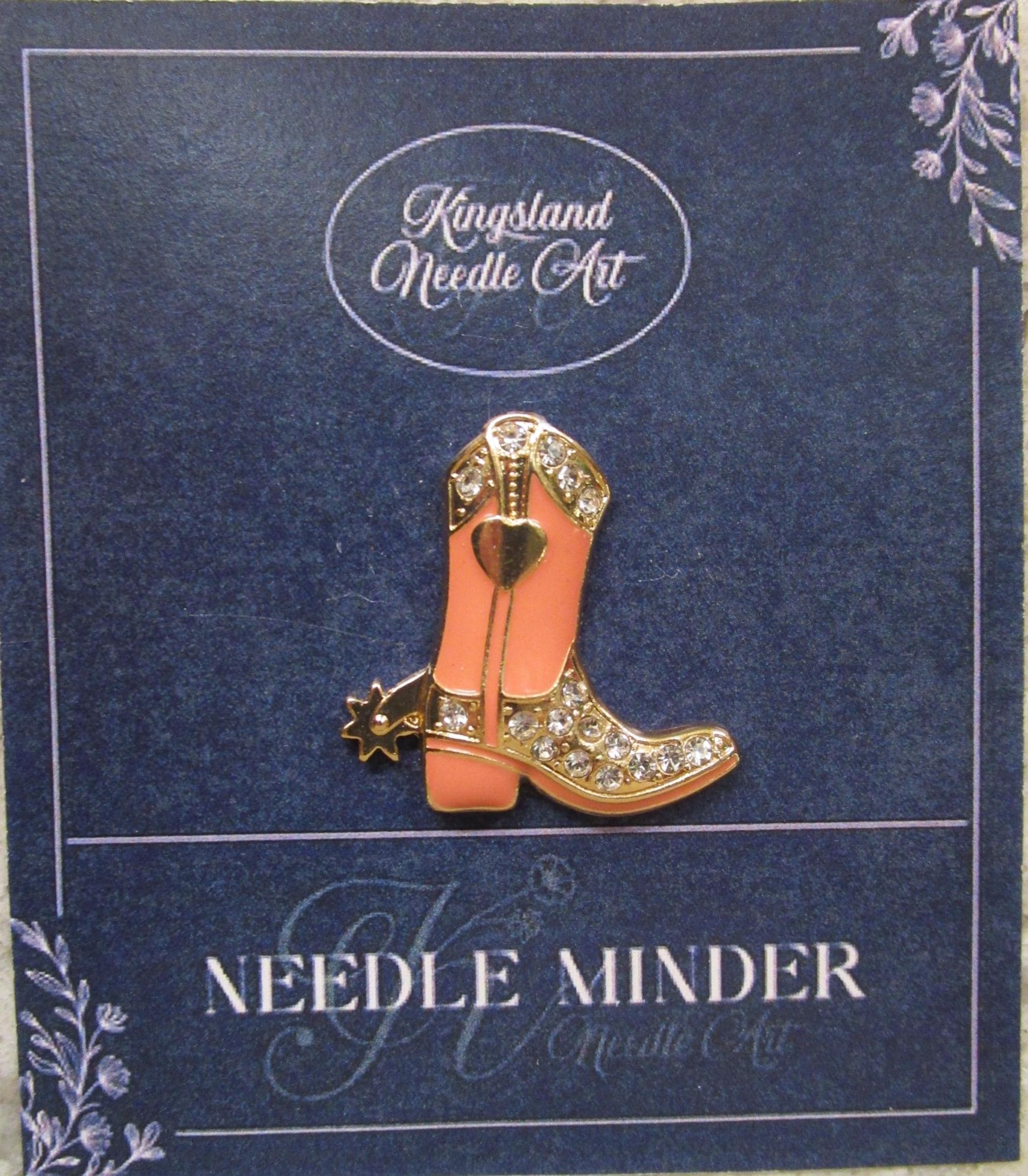 KINGSLAND NEEDLE MINDER ~ Western Coral Cowboy Boot Needle Minder, Needle Dock, Canvas Magnet, Needle Garage, Needleminder
